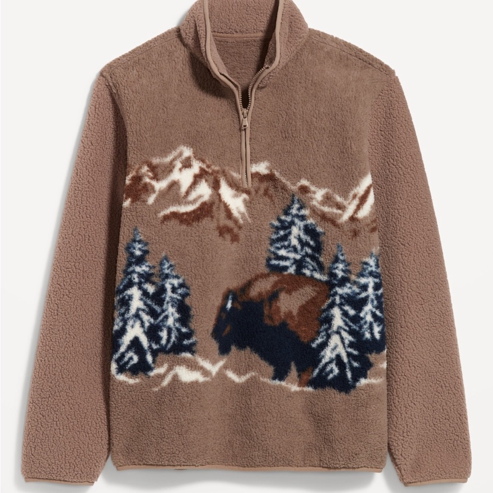 Old Navy Bison Buffalo Sherpa Quarter Zip Sweater NWT Size Large